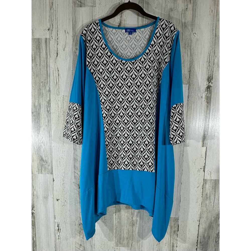 Aster By Firmiana Womens Tunic Size XL Turquoise Black Pockets‎ Stretchy READ